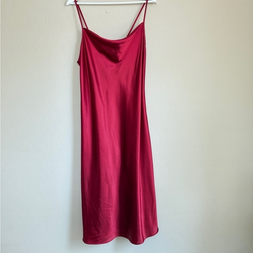 y2k Vintage Gillian OβMalley Red Slip Dress Satiny Silky Midi Cowl neck XL